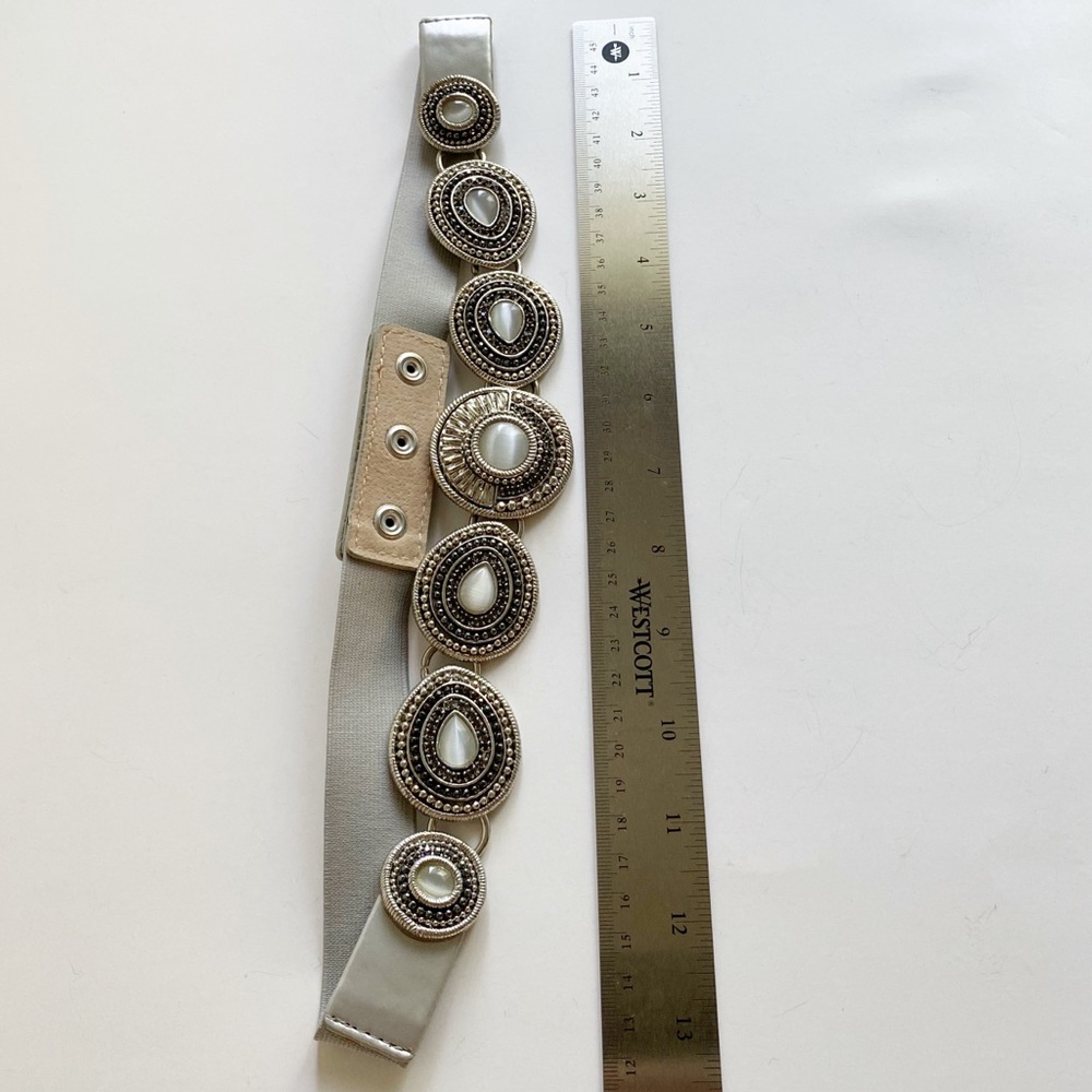 Vintage Gray Elastic Belt With Rhinestones - Picture 7 of 9